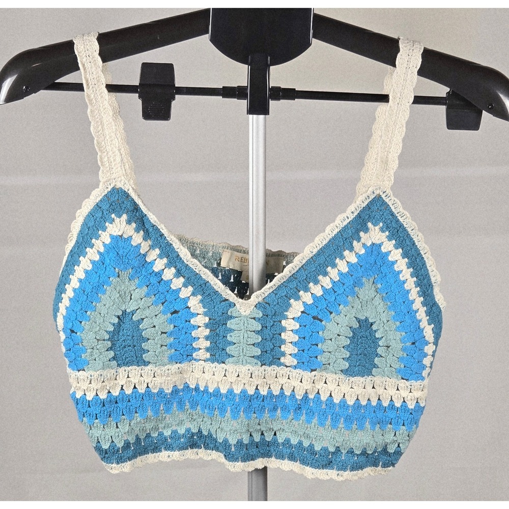 Women's Small Crochet Granny Square Lined Crop Top Rebellion Again Festival Boho